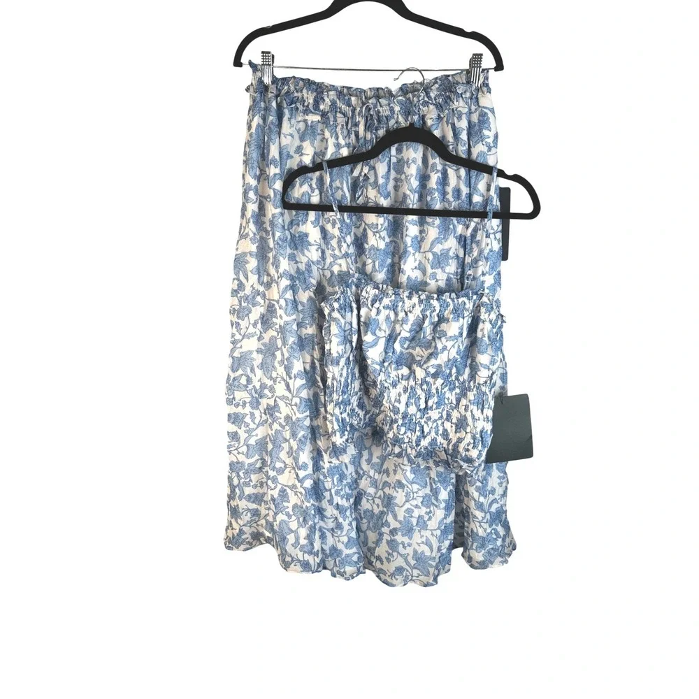 Lulus Denarius White and Blue Leaf Print Two-Piece Midi Dress Size XL New!